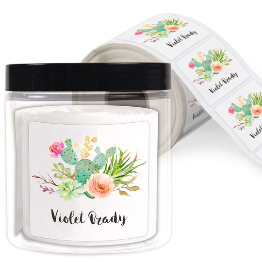 Desert Blooms Square Gift Stickers in a Jar